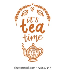 Tea time lettering poster with teapot