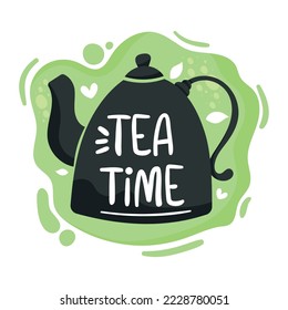 tea time lettering in teapot