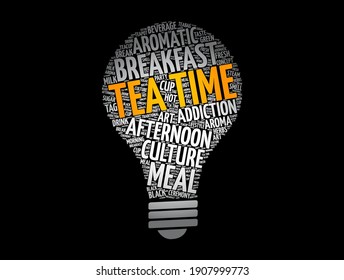 Tea time light bulb word cloud collage, concept background