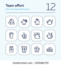Tea time line icon set. Cup, sugar, pot, kettle, dessert. Tea concept. Can be used for topics like tea party, break, breakfast