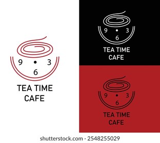 Tea Time Logo With Cup or Clock, Cafe Logo Vector Illustration