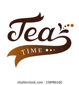 Tea time, menu template, calligraphic inscription with design elements
