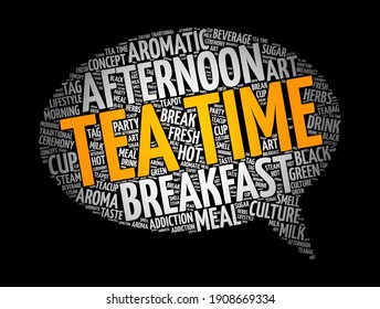 Tea time message bubble word cloud collage, concept background