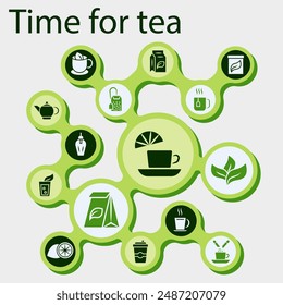 Tea time minimal design. Tea ceremony. Modern icon design, everything for tea. EPS10.