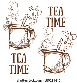 Tea Time, Mugs outline sketch.