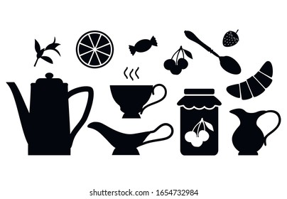 Tea Time. Tea Party Silhouette For Decorative Design.