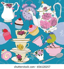 Tea time party vector illustration