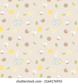 Tea time pastel seamless pattern