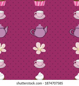 Tea time polka dots seamless pattern