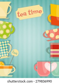 Tea Time Poster. Tea Menu. Vector Illustration.
