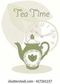tea time. tea pot. green tea. illustration