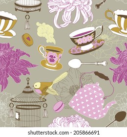 Tea time seamless vector pattern