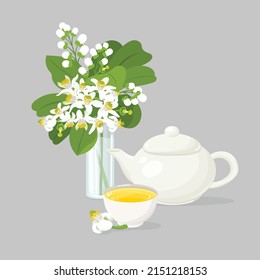 
El concepto del té con florero de cristal. Té de Pomelo
