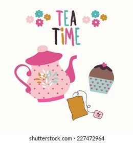 tea time  set   vector illustration