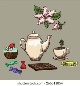 Tea time set. Vector illustration.