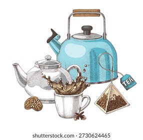 Tea time sketched vector illustration