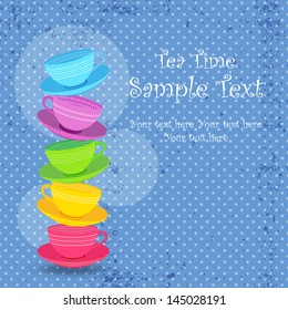 Tea time with stacked colorful cups / Tea time party invitation 