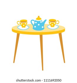 Tea time. Table with tea set. vector illustration