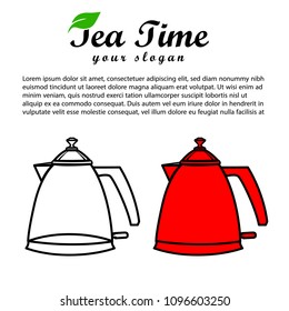 Tea time. Teapot thin line and color design vector illustration