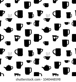 Tea time texture - seamless fabric background vector with coffee cups and tea mugs.