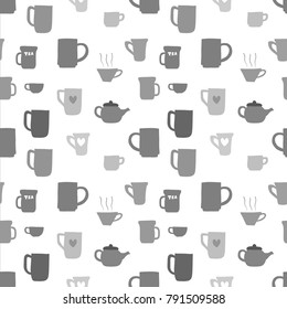 Tea time texture - seamless fabric background vector with coffee cups and tea mugs.