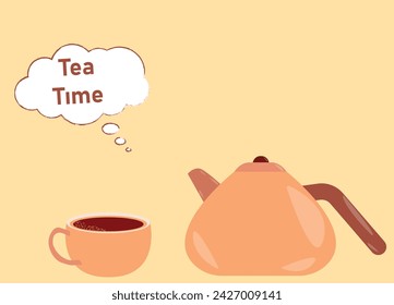 Hora del té.
Termo de té y vaso lleno de té caliente.