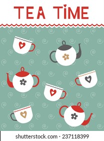 Tea Time: tree teapots with four cups