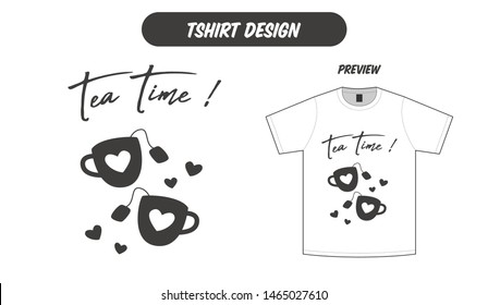 Tea time tshirt , tshirt design for tea lover cute cartoon vector flat style black white color good for cutting tshirt printing