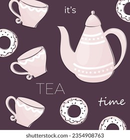 tea time vector composition with cup and sweets