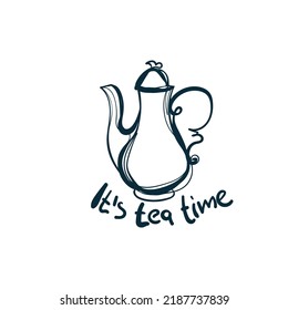 tea time vector concept saying lettering hand drawn shirt quote line art simple monochrome