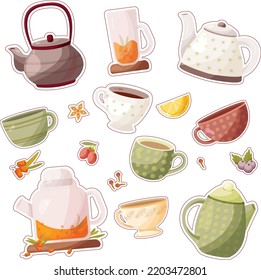 Tea time, vector drawing, delicious tea option. Different versions of tea.