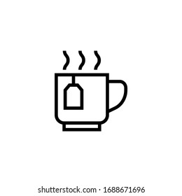 Tea time vector icon in linear, outline icon isolated on white background