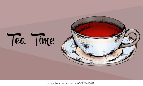 Tea Time Vector illustration of cup sketch style