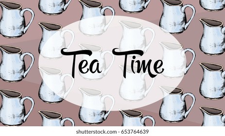 Tea Time Vector illustration of milk jug sketch style pattern