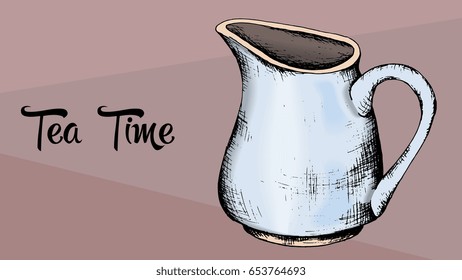 Tea Time Vector illustration of milk jug sketch style