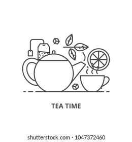 Tea time vector illustration outline style