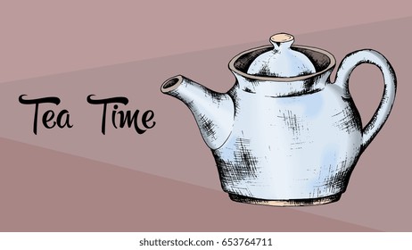 Tea Time Vector illustration of teapot sketch style
