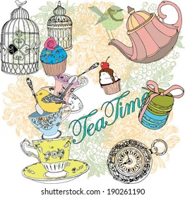 Tea time vector made from original drawing