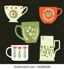 Tea time vector set of cups