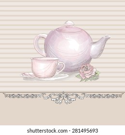 Tea time vintage background. Hand drawn poster or menu design 