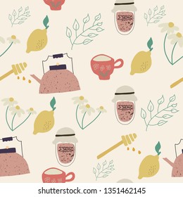 Tea time Vintage semless pattern. Vector Illustration.