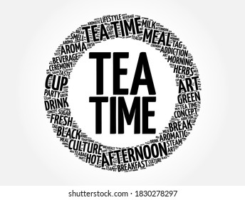 Tea time word cloud collage, concept background