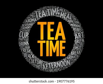 Tea time word cloud collage, concept background
