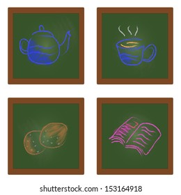 tea time,chalkboard vector icon set