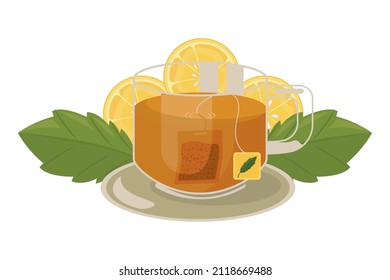 tea transparent cup with leafs