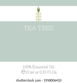 Tea tree. Essential oil label design. Cosmetics packaging template. Vector image on the theme of aromatherapy.