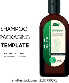 
Tea Tree Shampoo Packaging Design Template For Hair Care And Shampoo Bottle Vector. 