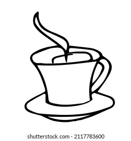 Tea utensils .Doodles ,vector,black and white illustration,coloring book for adults and children.