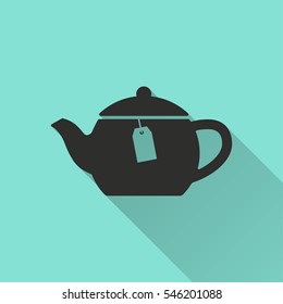 Tea vector icon. Black illustration isolated on green background for graphic and web design.