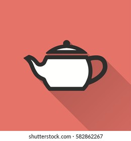Tea vector icon with long shadow. Illustration isolated on red background for graphic and web design.